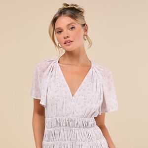 Lulus Chrislyn Light Lavender Floral Flutter Sleeve Mini Dress Purple - Size M